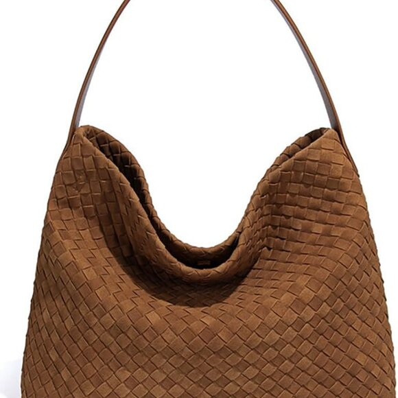 Chic Woven Suede Crescent Bag - Slouchy Shoulder & Crossbody Purse for Women